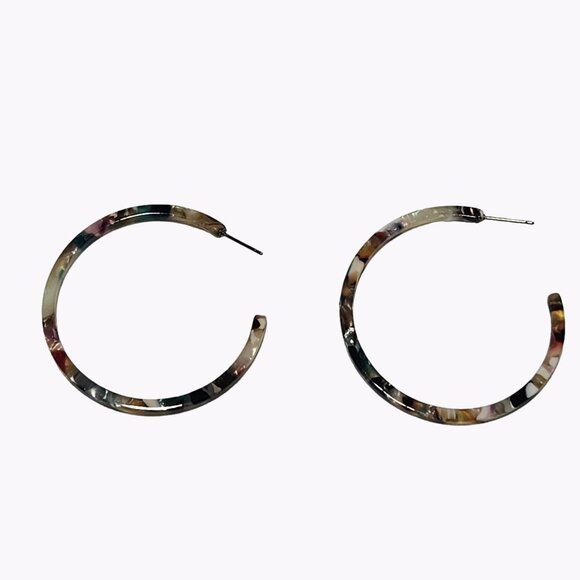 Retro Marble Resin Thin Hoop Earrings Statement 90s Fashion Jewelry Women - Picture 2 of 4